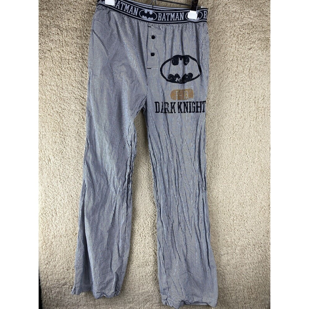 DC Comics Batman Dark Knight Mens Sz M Pinstripe Pajama Pants Elastic Waist